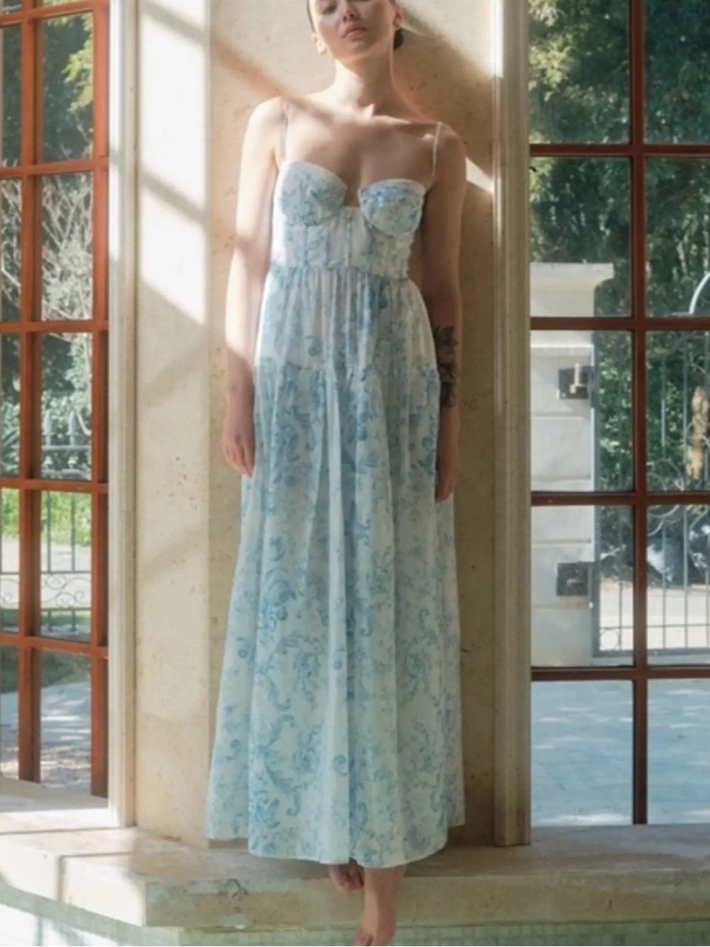Maison Amory Light Blue The Windsor Floral Maxi Dress Size Medium 57160
